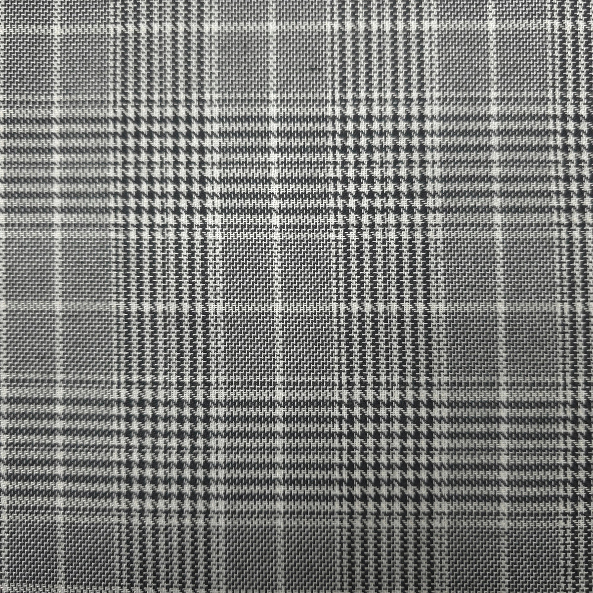 GREY BLACK WHITE HOUNDSTOOTH PLAID COTTON BLEND SUITING FABRIC