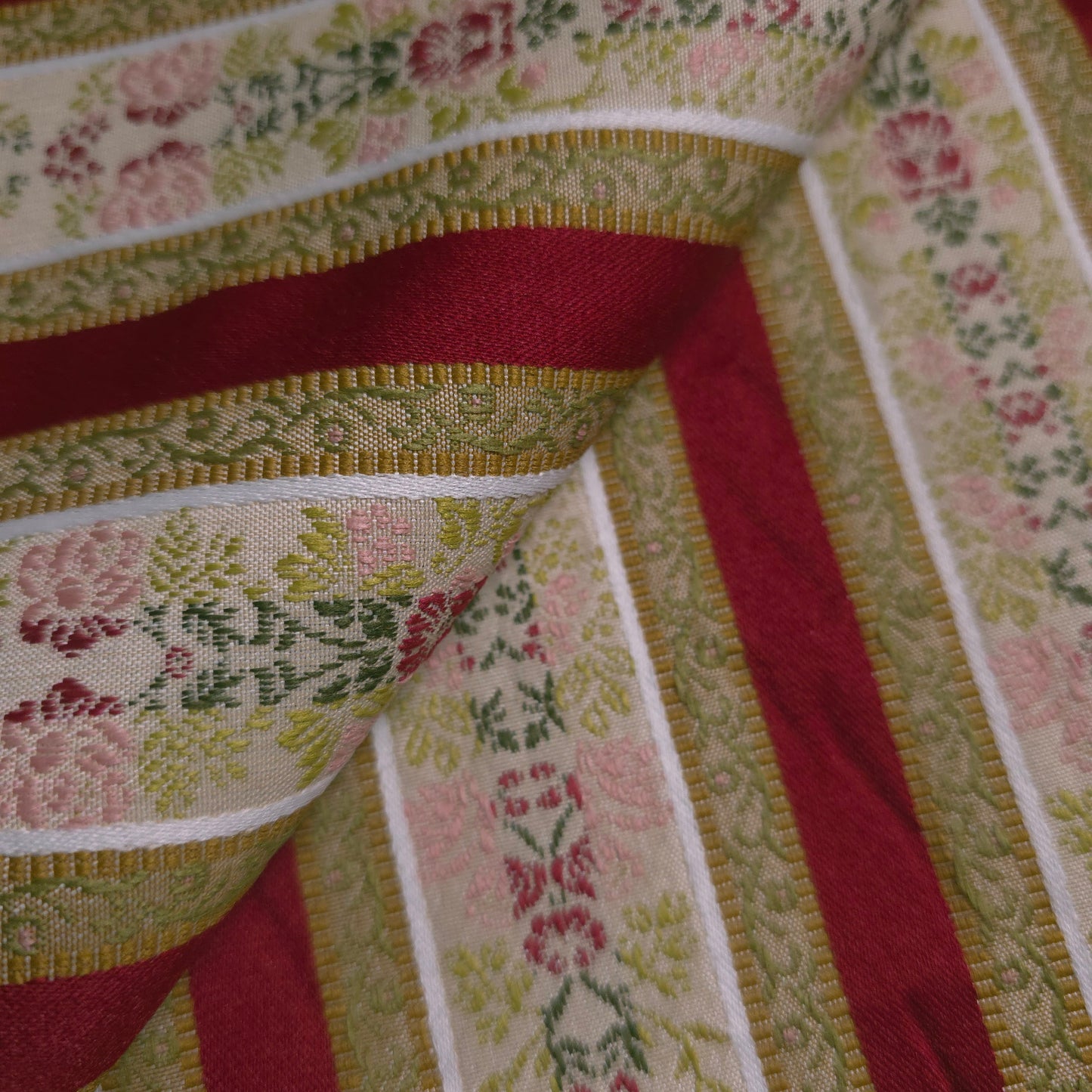 VINTAGE FLORAL STRIPE BROCADE DRAPERY FABRIC