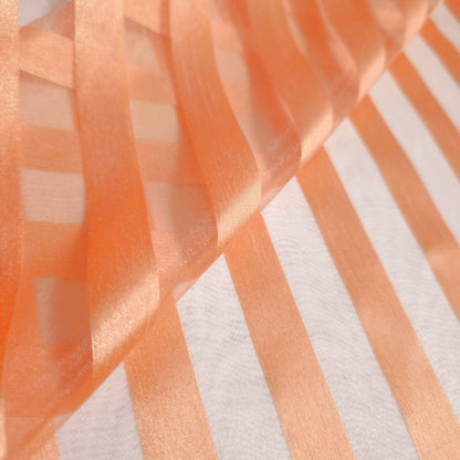 CANTALOUPE ORANGE RIBBON STRIPE SHEER ORGANZA FABRIC