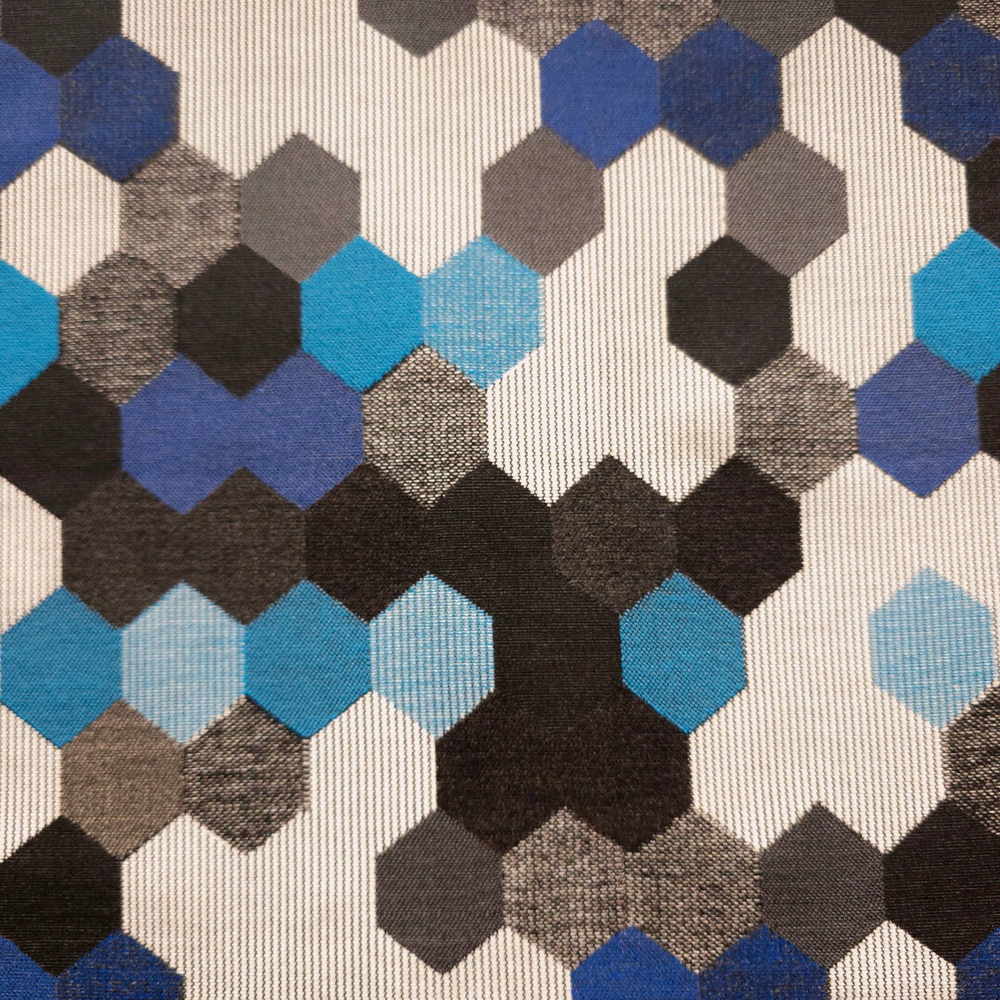 GRAY BLUE HEXAGON PATCH UPHOLSTERY VINYL FABRIC