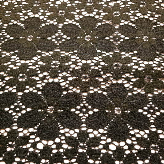 BLACK OLIVE TWO TONE FLORAL POLYESTER STRETCH LACE FABRIC