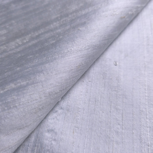 RAW SILK DUPIONI HAND WOVEN FABRIC TWO TONE CLOUD BLUE WHITE