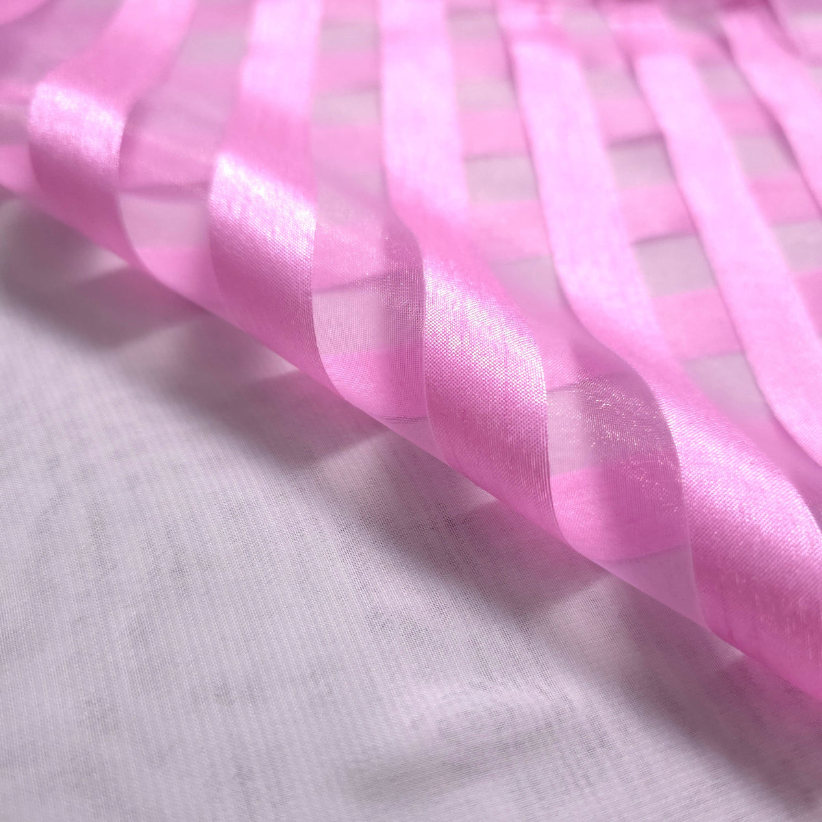 PINK RIBBON STRIPE SHEER ORGANZA FABRIC