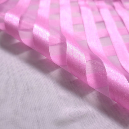 PINK RIBBON STRIPE SHEER ORGANZA FABRIC