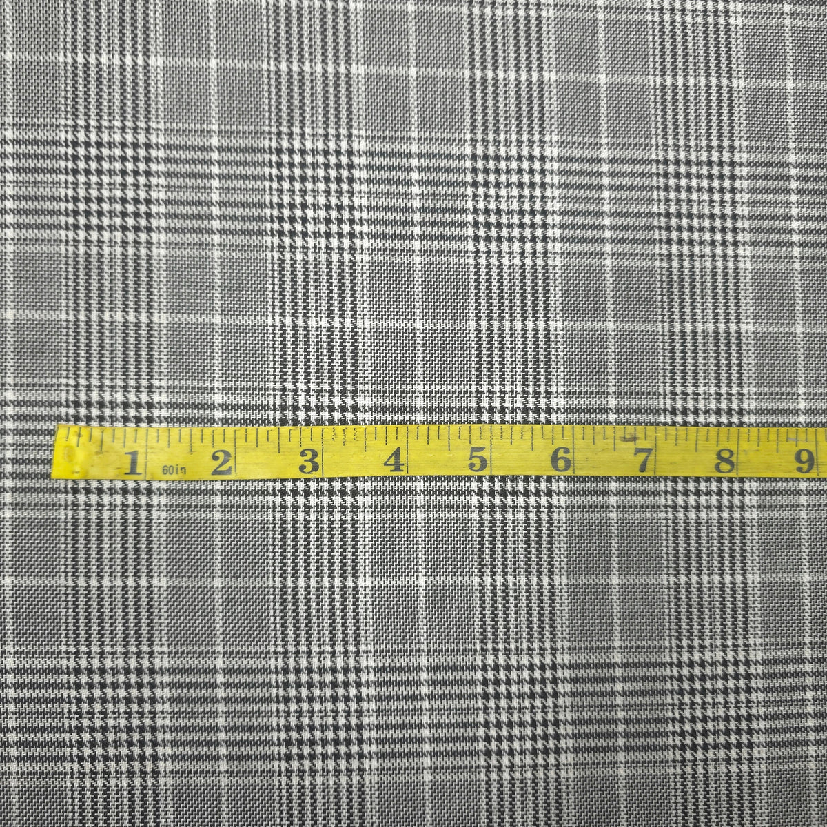 GREY BLACK WHITE HOUNDSTOOTH PLAID COTTON BLEND SUITING FABRIC