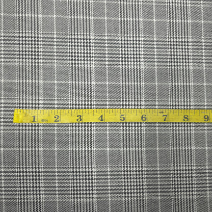 GREY BLACK WHITE HOUNDSTOOTH PLAID COTTON BLEND SUITING FABRIC
