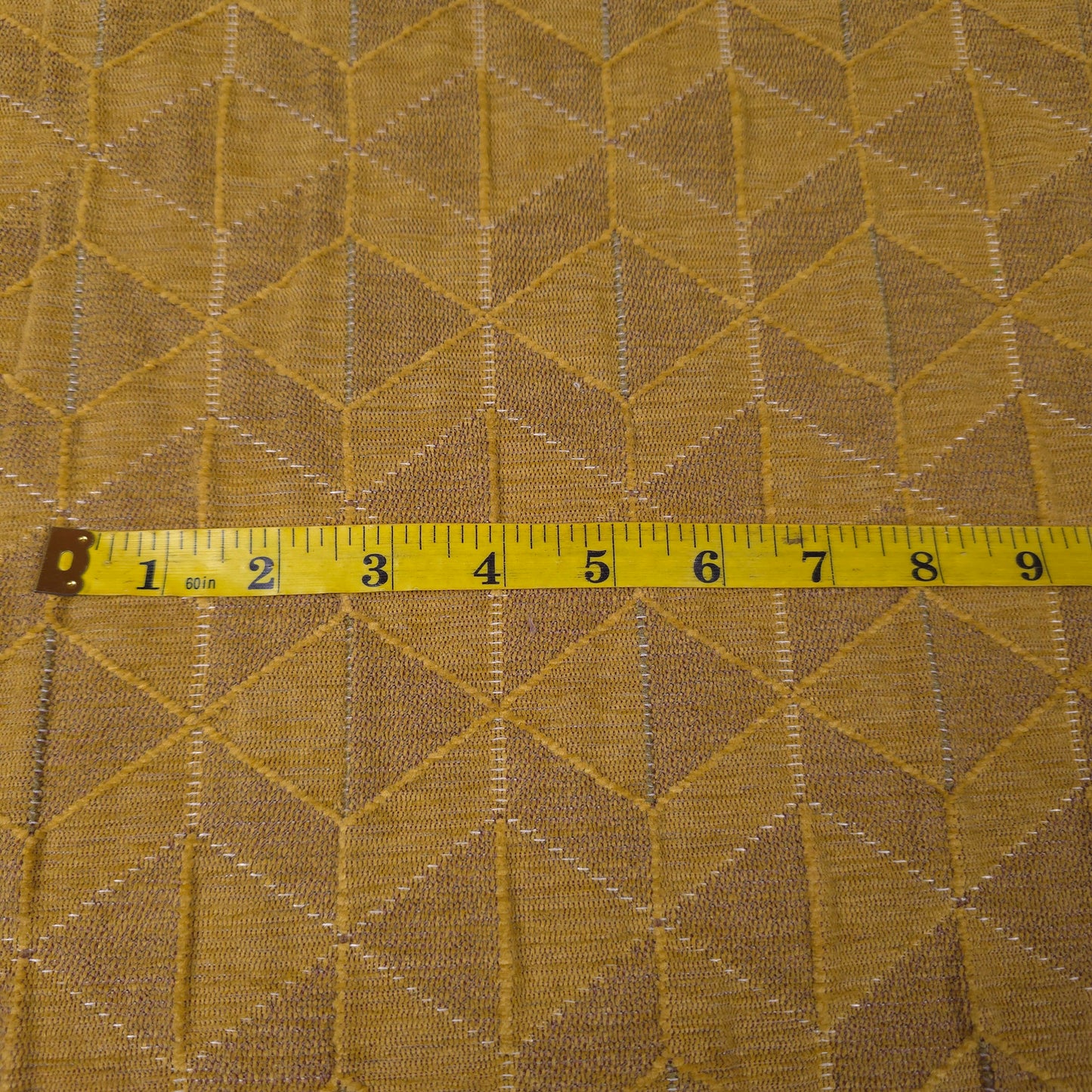 MID CENTURY MODERN MUSTARD YELLOW DIAMOND EMBOSSED UPHOLSTERY FABRIC 52 INCH