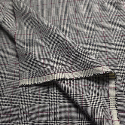 BLACK AND RED POLYESTER HOUNDSTOOTH REVERSIBLE PLAID SHIRTING FABRIC