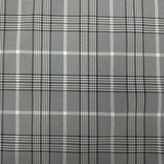 GREY BLACK WHITE GLEN PLAID POLYESTER SUITING FABRIC