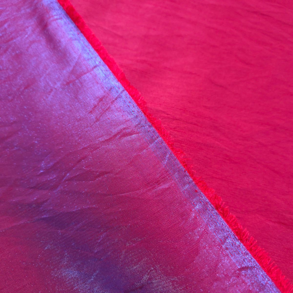 RED BLUE METALLIC REVERSIBLE LAVA SHIMMER SHANTUNG FABRIC