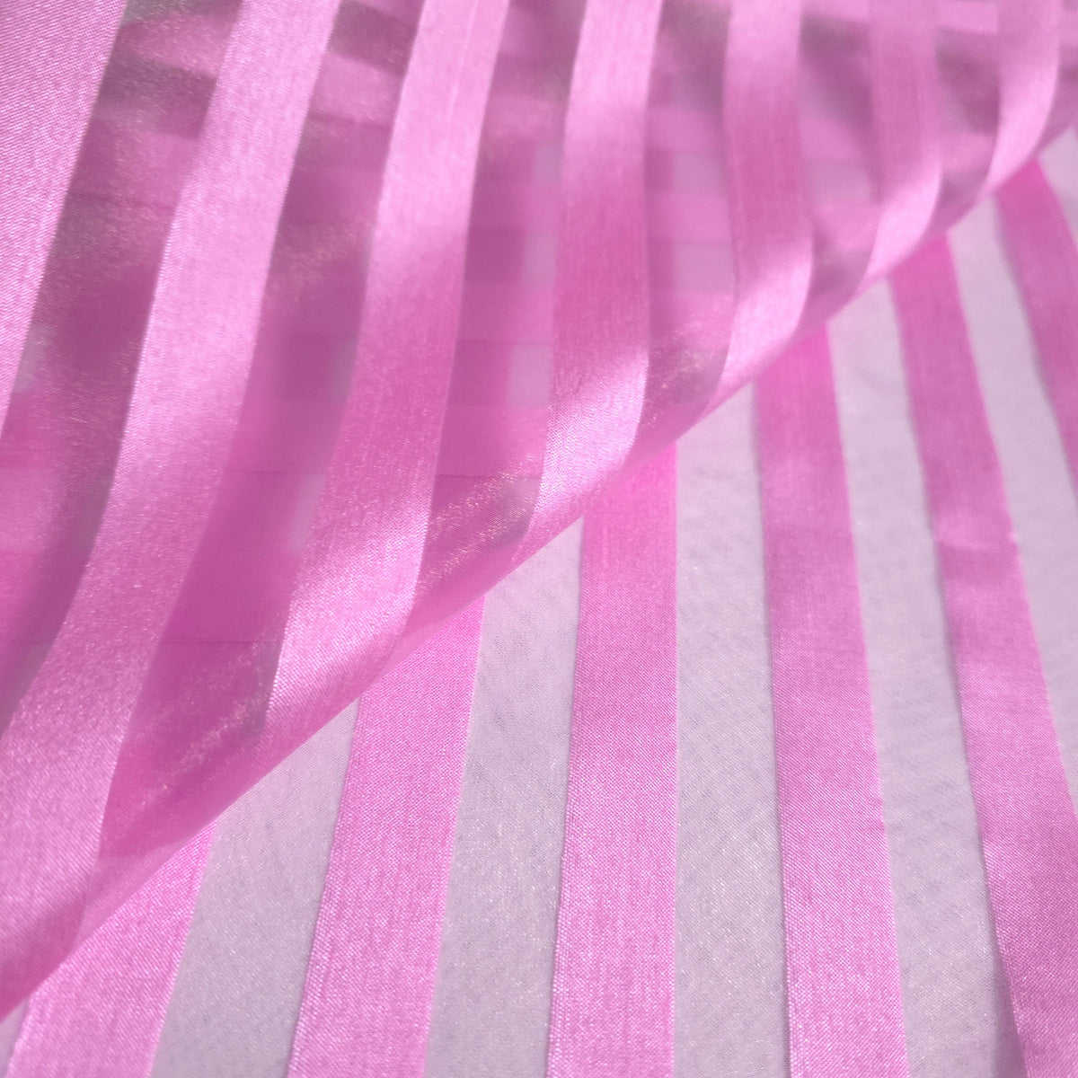 PINK RIBBON STRIPE SHEER ORGANZA FABRIC