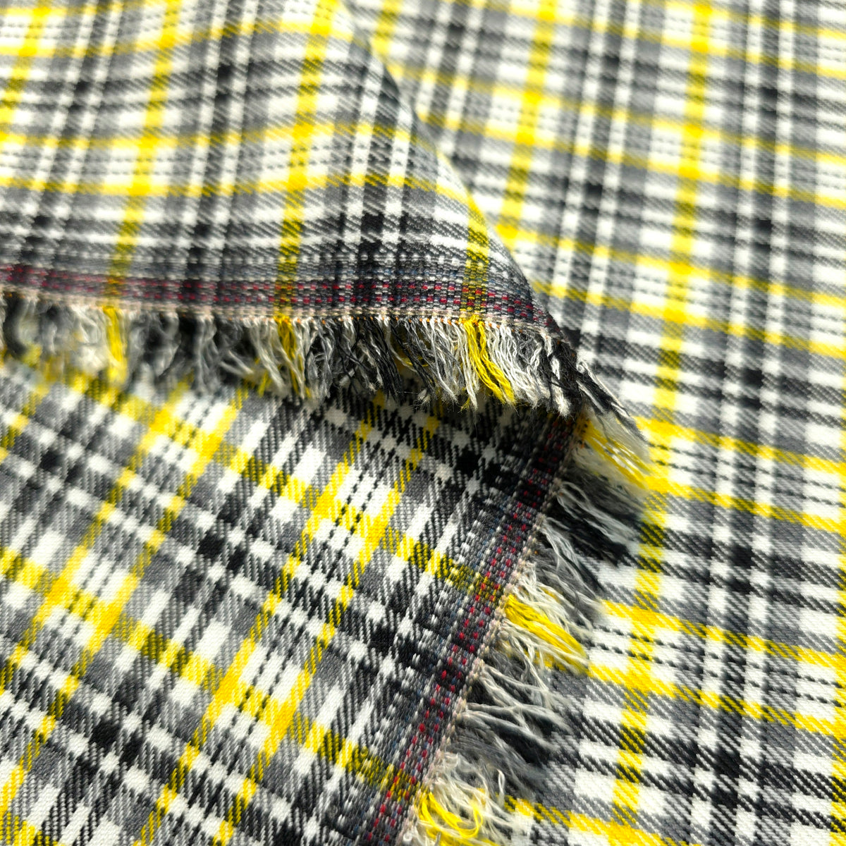 YELLOW BLACK WHITE DOUBLE SIDED COTTON BLEND PLAID FABRIC