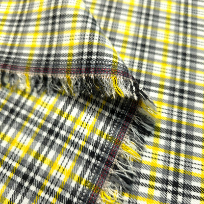 YELLOW BLACK WHITE DOUBLE SIDED COTTON BLEND PLAID FABRIC