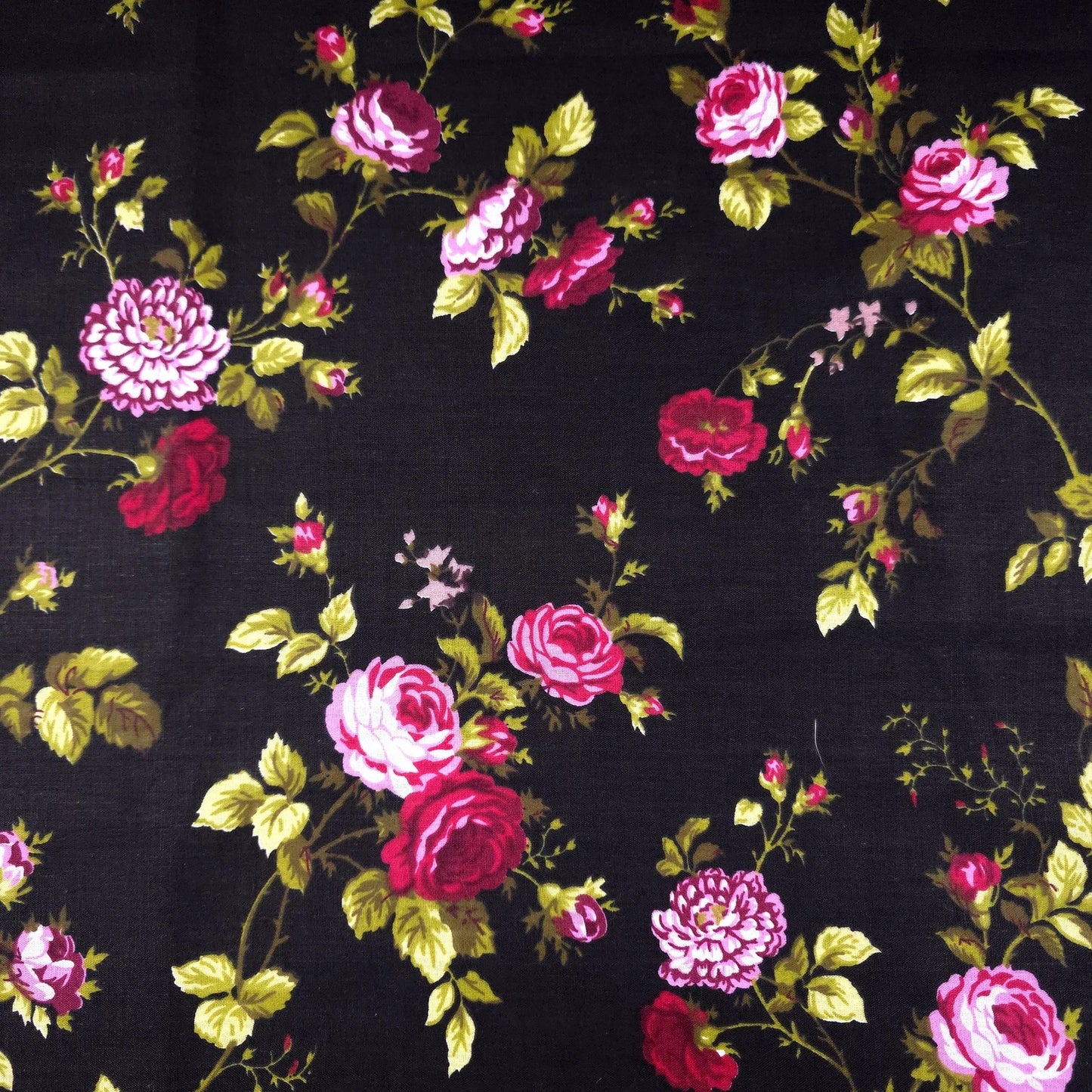 Classic Ruby Red Rose Floral Print Poly Cotton Fabric 58" By The Yard Victorian