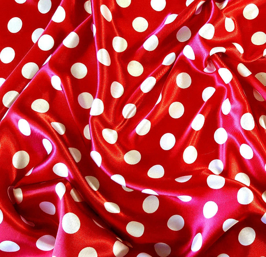WHITE POLKA DOT ON RED SATIN CHARMEUSE 3/ DOT