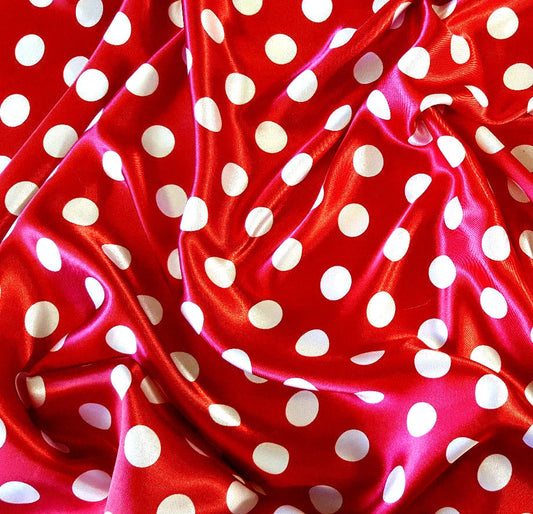 WHITE POLKA DOT ON RED SATIN CHARMEUSE 3/ DOT