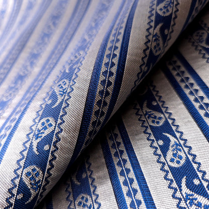 SILVER BLUE PAISLEY STRIPE BROCADE
