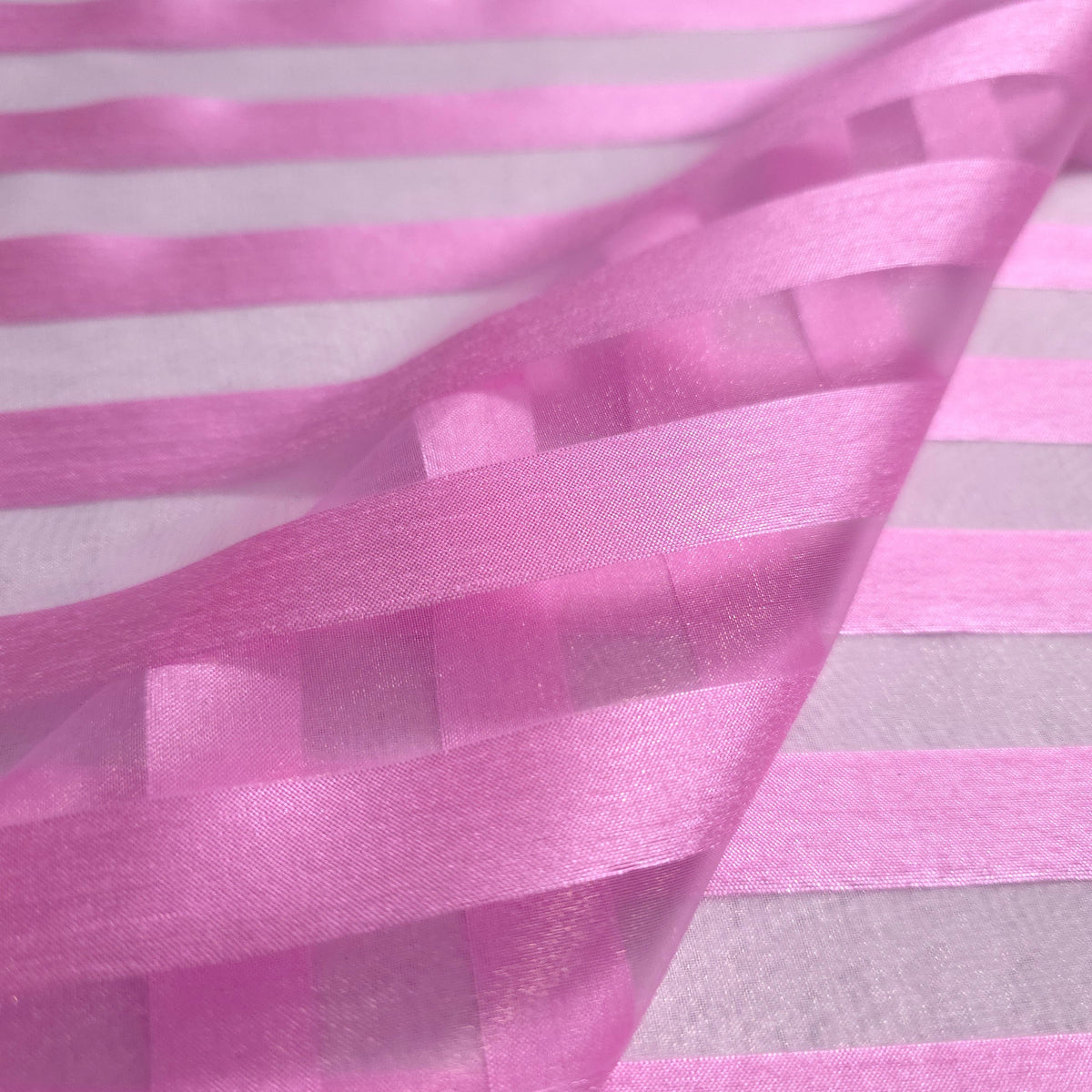 PINK RIBBON STRIPE SHEER ORGANZA FABRIC