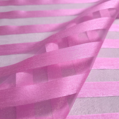 PINK RIBBON STRIPE SHEER ORGANZA FABRIC