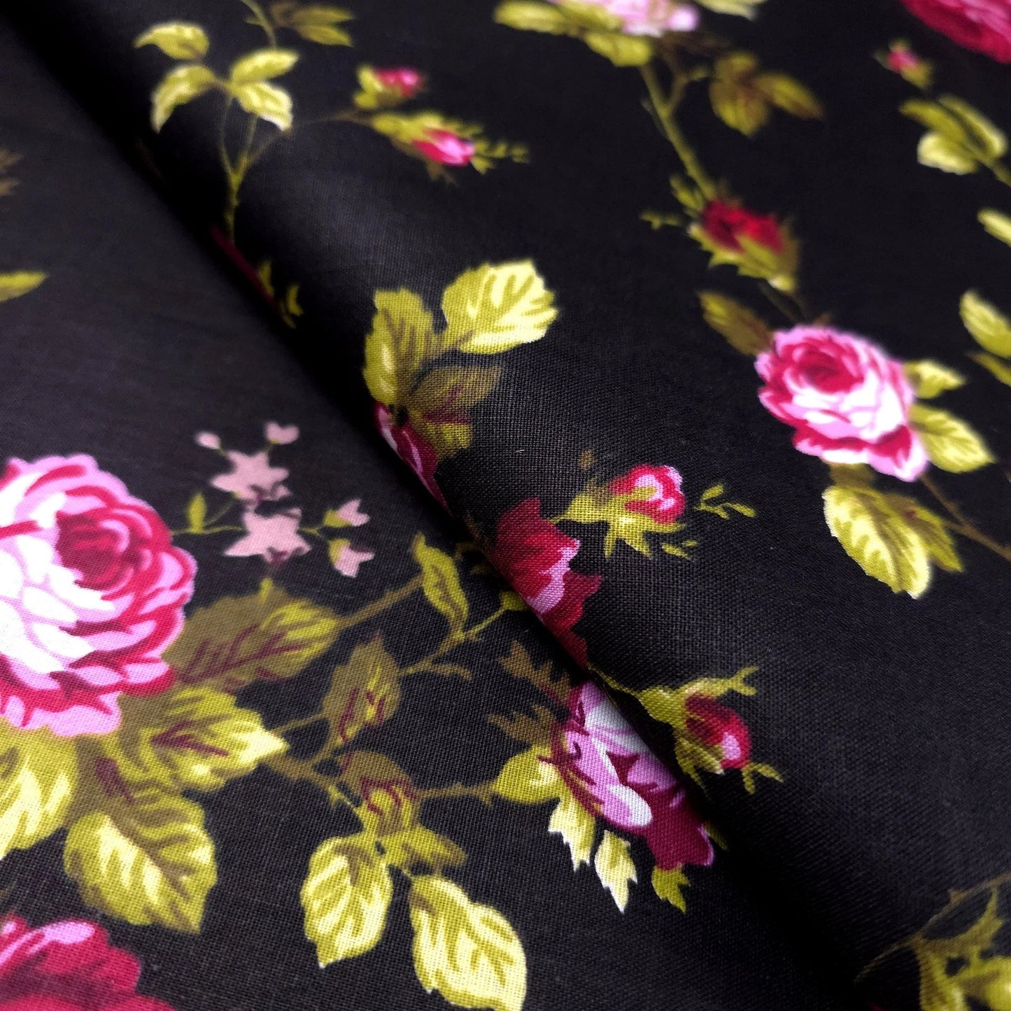 Classic Ruby Red Rose Floral Print Poly Cotton Fabric 58" By The Yard Victorian