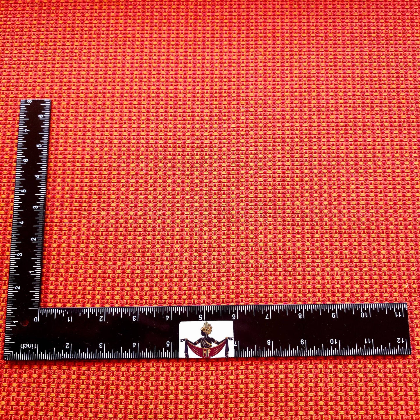 ORANGE RED YELLOW BASKET WEAVE WOVEN VINYL FABRIC