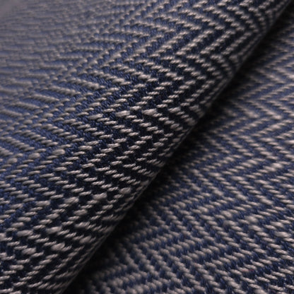 Muse Fabric Sturdy Tapestry Navy Blue and Silver Gray Zig Zag Commercial Grade Upholstery Fabric 56" Wide By The Yard