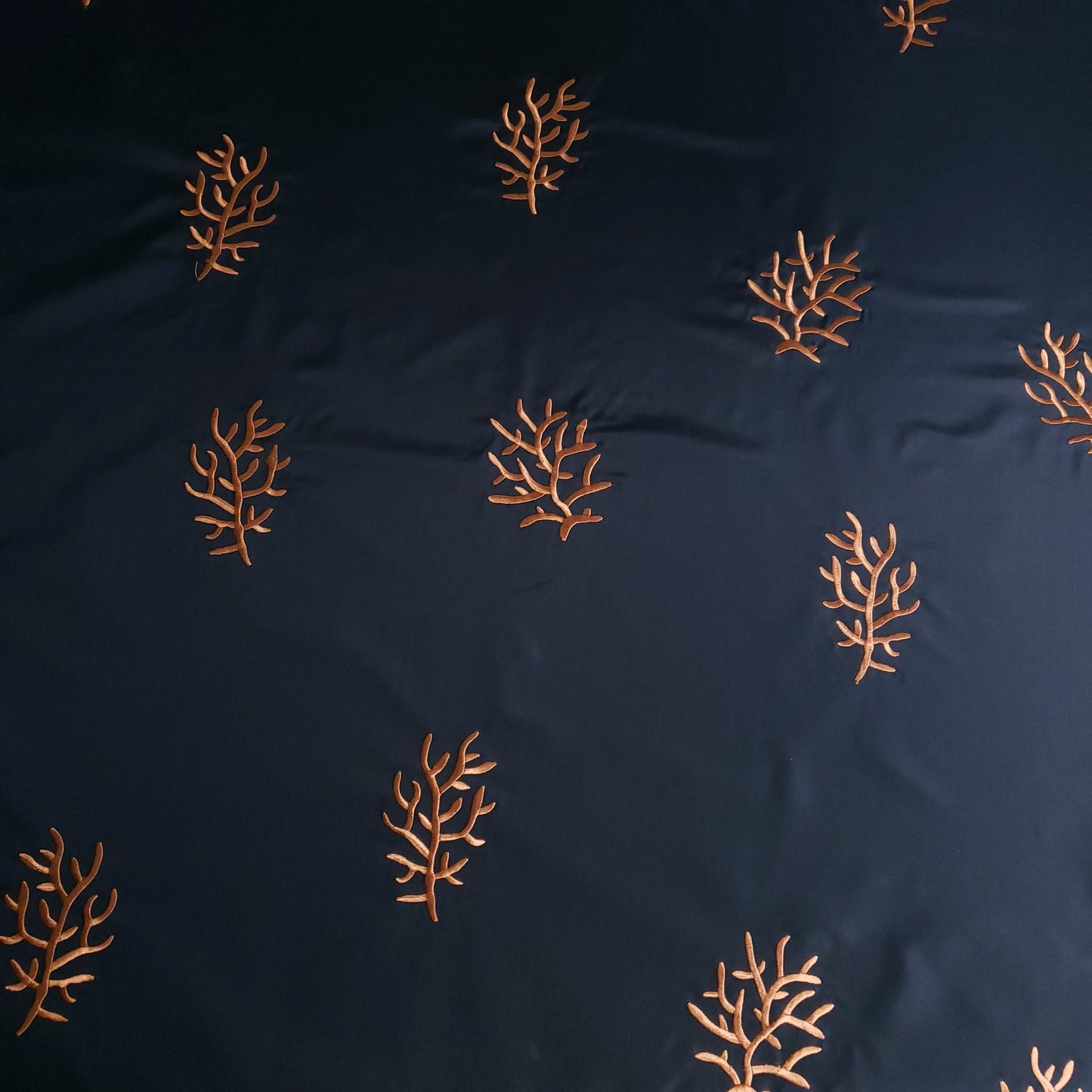 EMBROIDERED CORAL TAFFETA DRAPERY