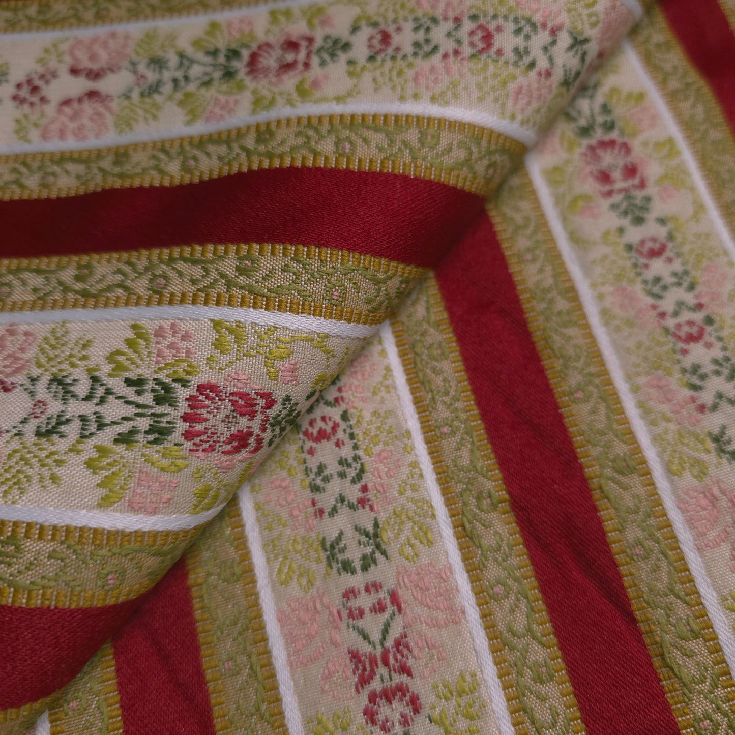VINTAGE FLORAL STRIPE BROCADE DRAPERY FABRIC