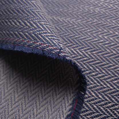 Muse Fabric Sturdy Tapestry Navy Blue and Silver Gray Zig Zag Commercial Grade Upholstery Fabric 56" Wide By The Yard