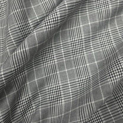 GREY BLACK WHITE HOUNDSTOOTH PLAID COTTON BLEND SUITING FABRIC