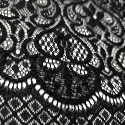 GOTHIC WIDE STRIPE FLORAL SCROLL BLACK LACE FABRIC