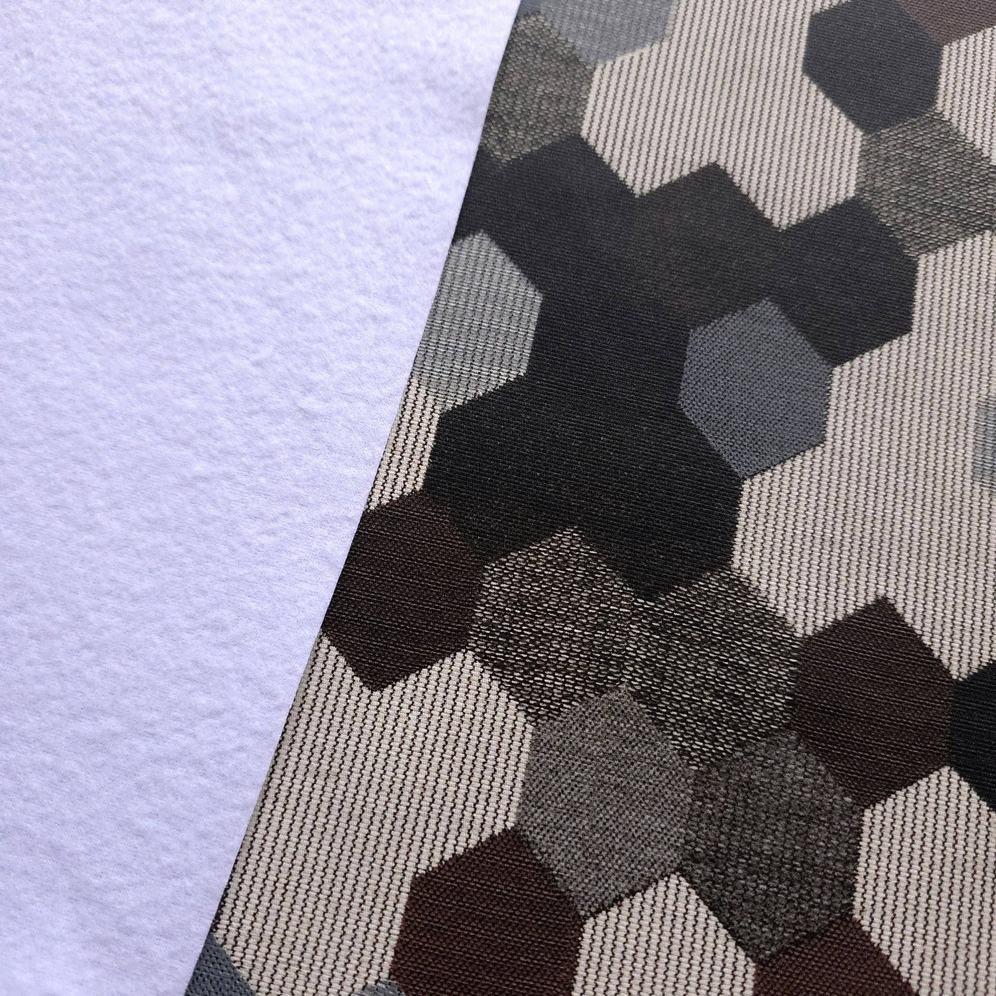 GRAY BROWN HEXAGON PATCH UPHOLSTERY VINYL FABRIC