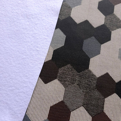 GRAY BROWN HEXAGON PATCH UPHOLSTERY VINYL FABRIC
