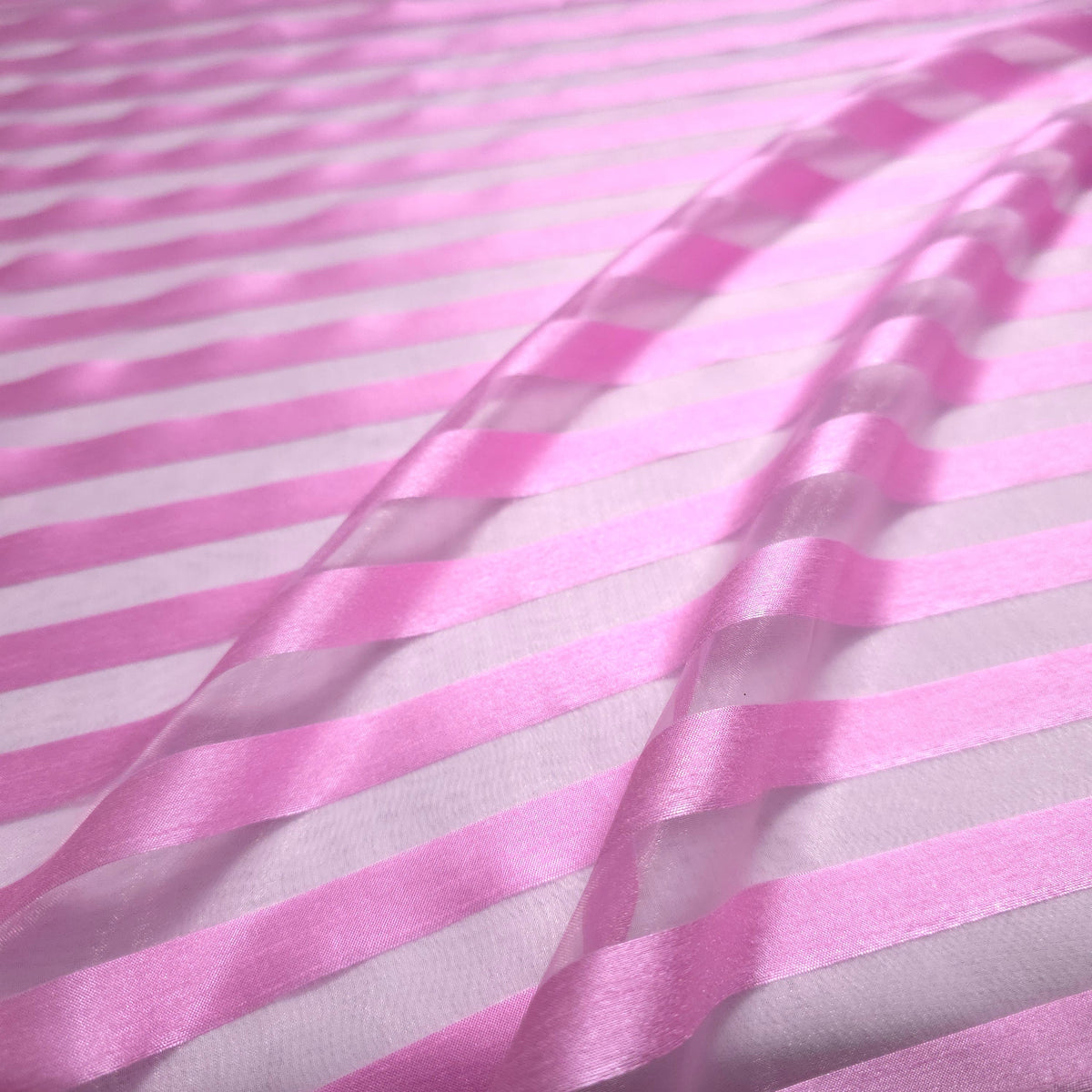 PINK RIBBON STRIPE SHEER ORGANZA FABRIC