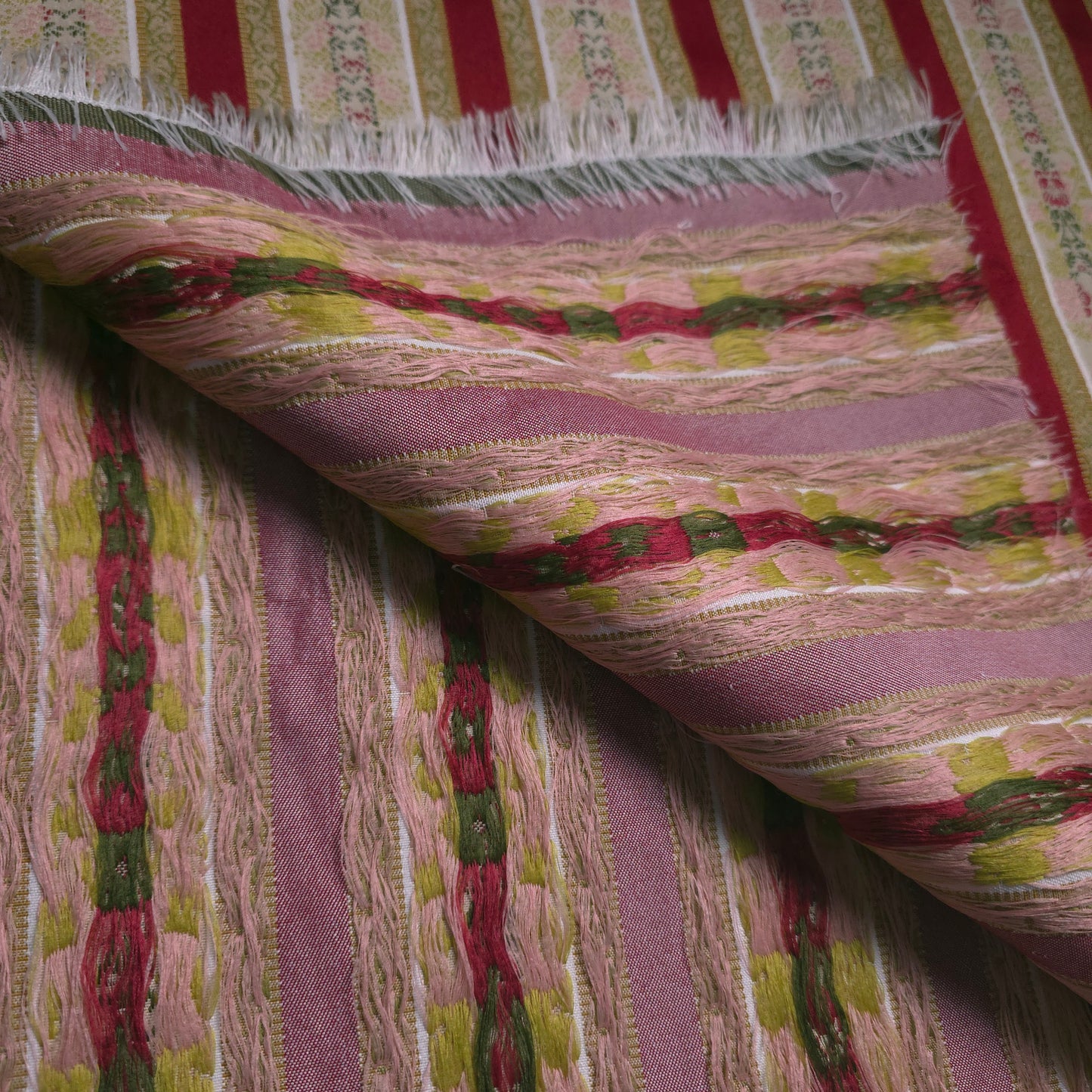 VINTAGE FLORAL STRIPE BROCADE DRAPERY FABRIC