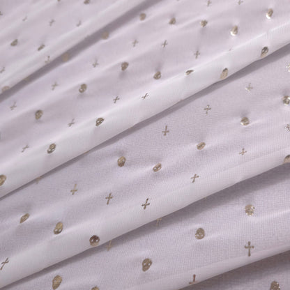 WHITE GOLD METALLIC SKULL CROSS CHIFFON