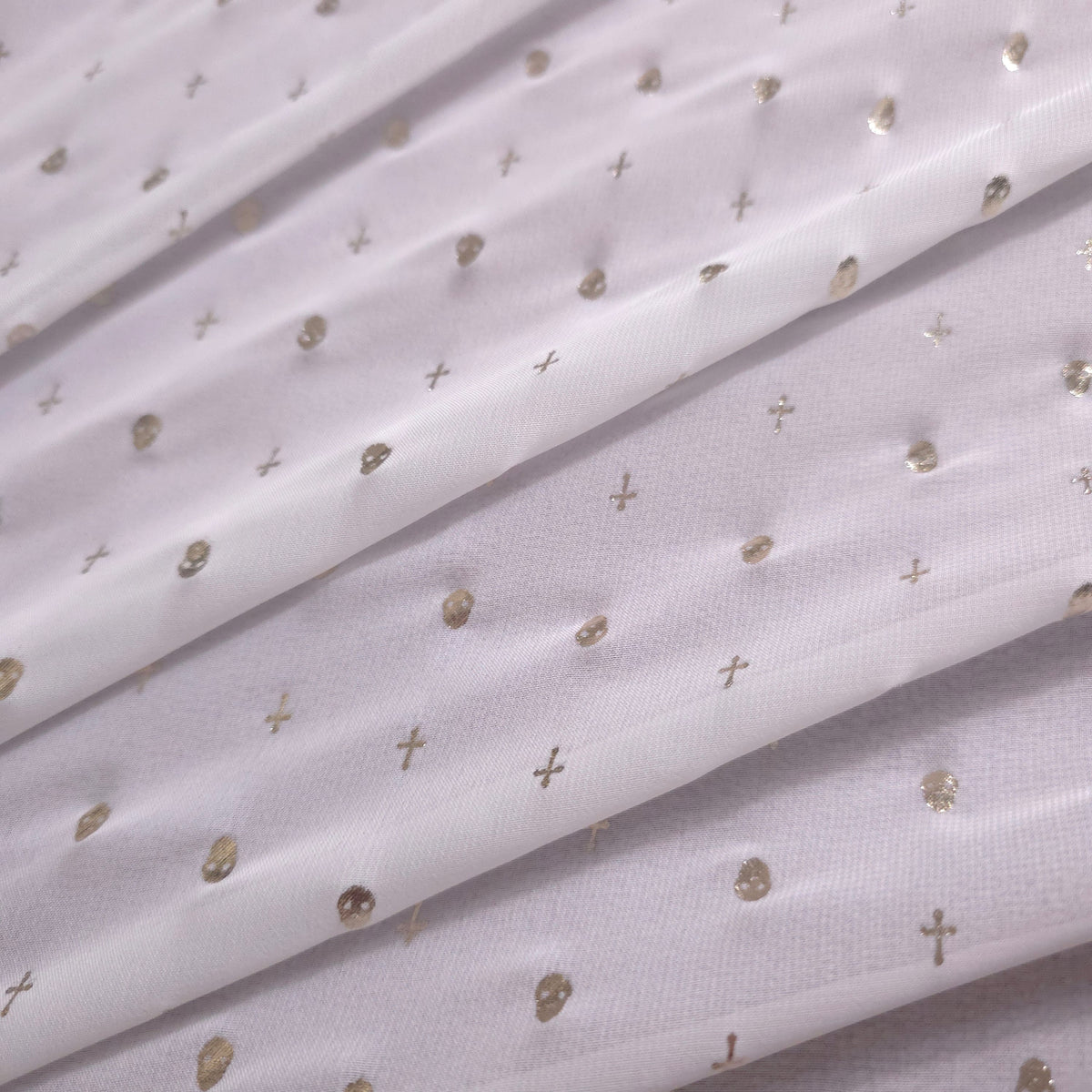 WHITE GOLD METALLIC SKULL CROSS CHIFFON