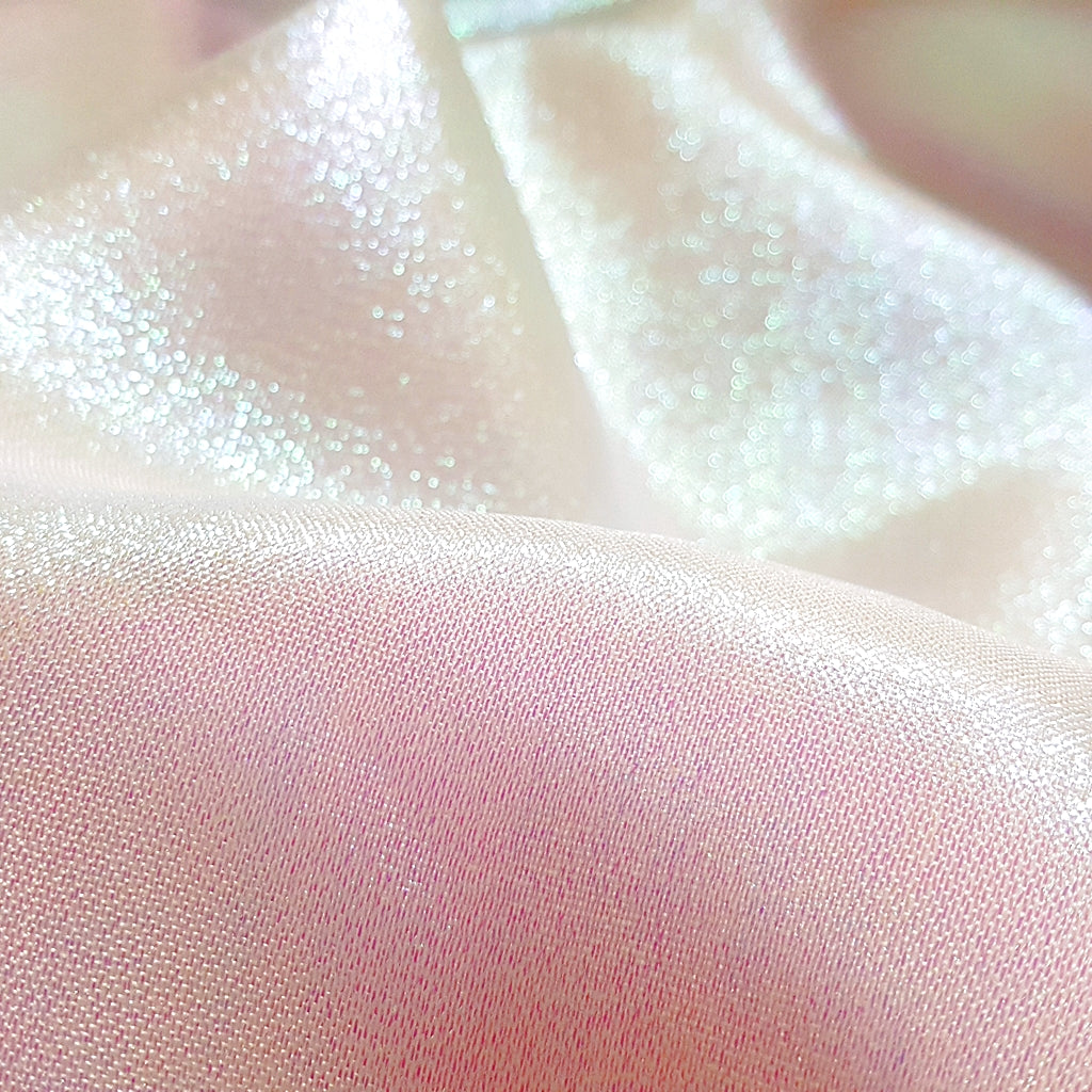 IRIDESCENT PINK GREEN WHITE CRYSTAL SHIMMER LAME FABRIC