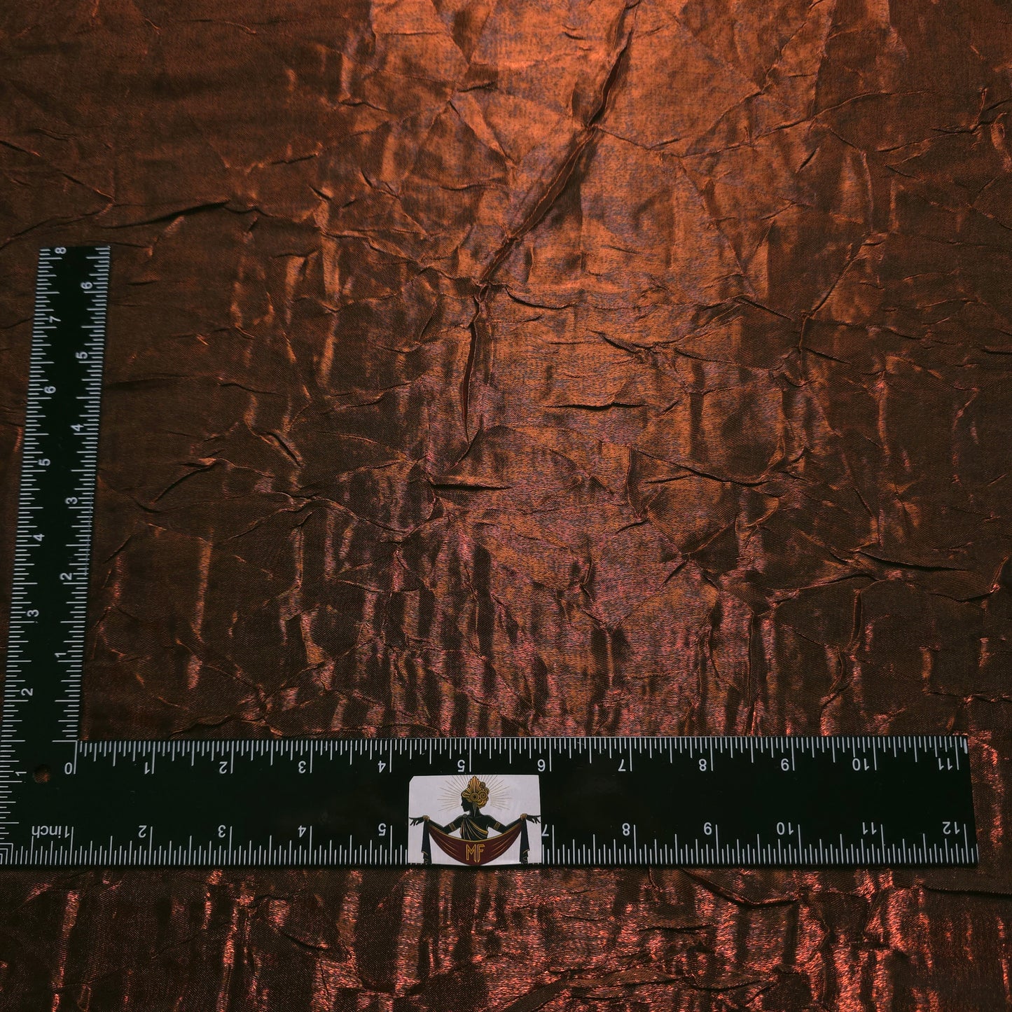 COPPER BLACK CRINKLE SHIMMER SATIN FABRIC