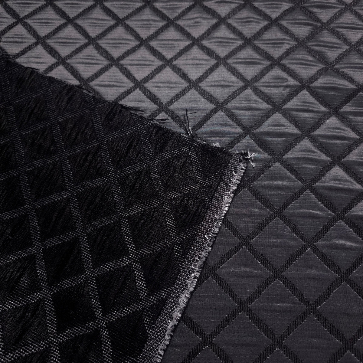 CHARCOAL BLACK QUILTED TAFFETA BROCADE FABRIC