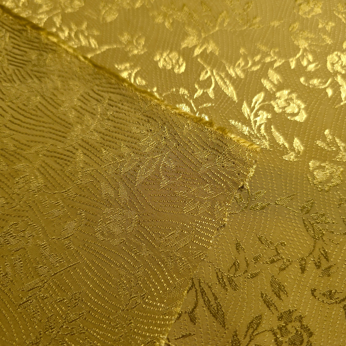 YELLOW GOLD FLORAL ROSE WAVE REVERSIBLE BROCADE FABRIC