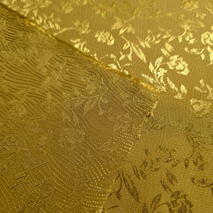 YELLOW GOLD FLORAL ROSE WAVE REVERSIBLE BROCADE FABRIC