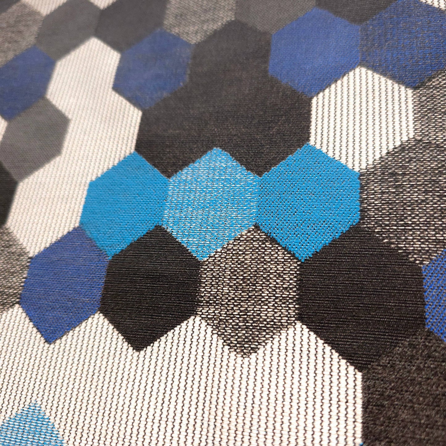 GRAY BLUE HEXAGON PATCH UPHOLSTERY VINYL FABRIC