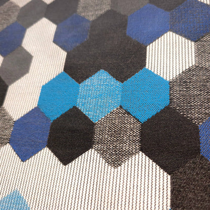 GRAY BLUE HEXAGON PATCH UPHOLSTERY VINYL FABRIC