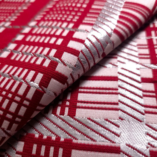 CHRISTMAS CANDY CANE METALLIC SILVER TARTAN BROCADE
