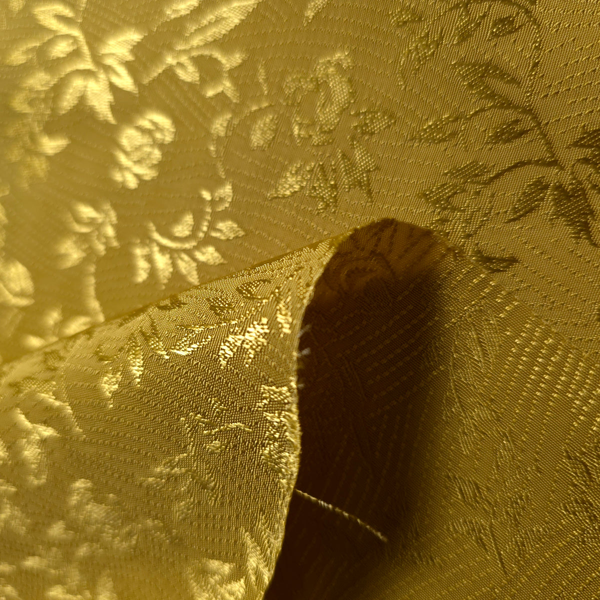YELLOW GOLD FLORAL ROSE WAVE REVERSIBLE BROCADE FABRIC