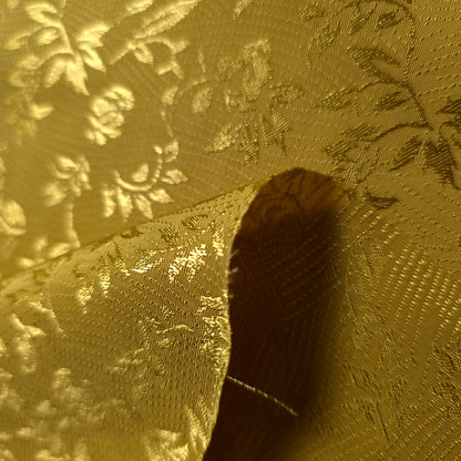 YELLOW GOLD FLORAL ROSE WAVE REVERSIBLE BROCADE FABRIC