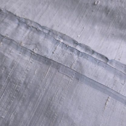 RAW SILK DUPIONI HAND WOVEN FABRIC TWO TONE CLOUD BLUE WHITE