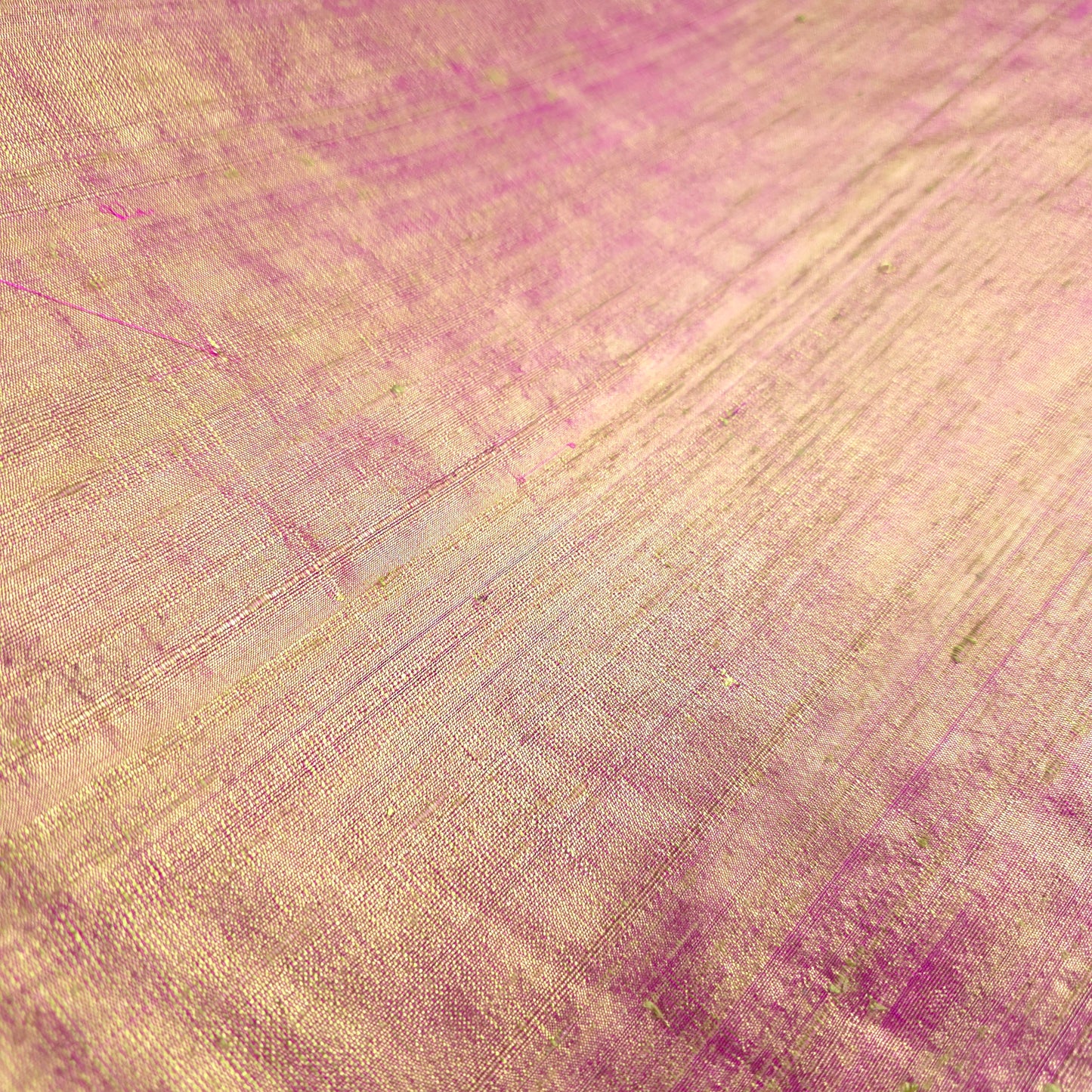RAW SILK DUPIONI HAND WOVEN FABRIC TWO TONE LIME GREEN FUCHSIA PINK