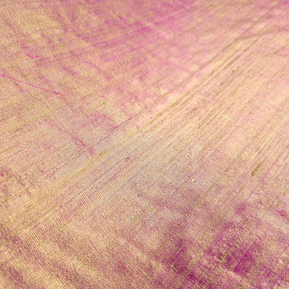 RAW SILK DUPIONI HAND WOVEN FABRIC TWO TONE LIME GREEN FUCHSIA PINK